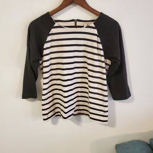 J Crew cotton striped black and white zip back tee size Medium neutral layering